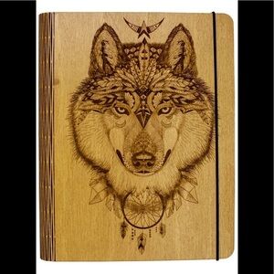 Mystical Wolf Engraved Wooden Journal